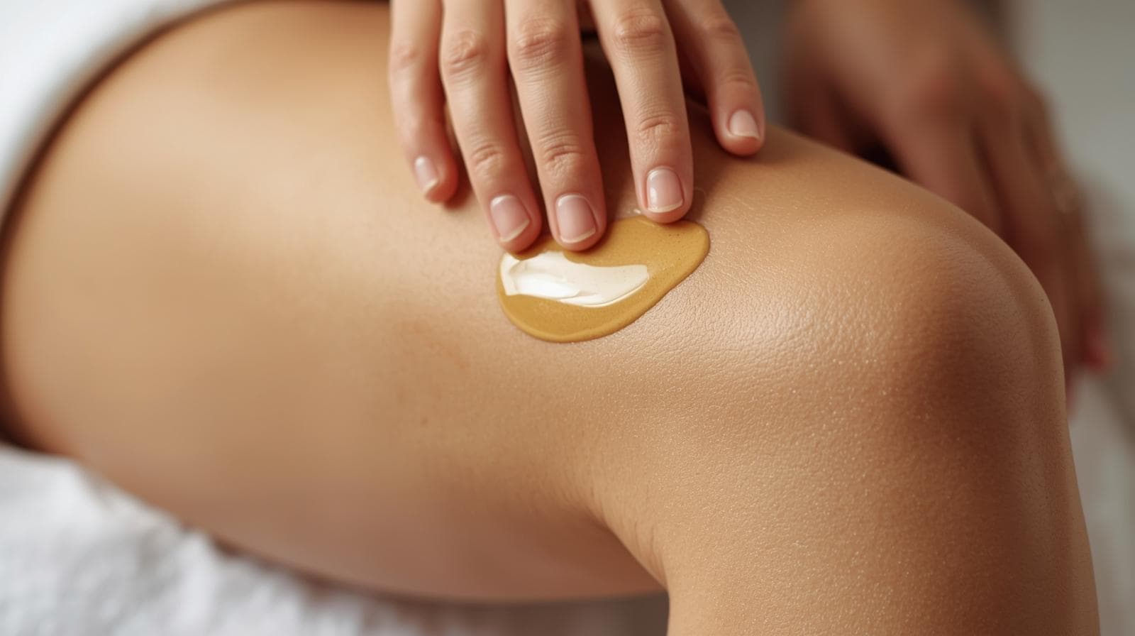 Massage des Oberschenkels mit Öl